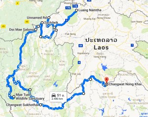 Route Noord Laos & Thailand